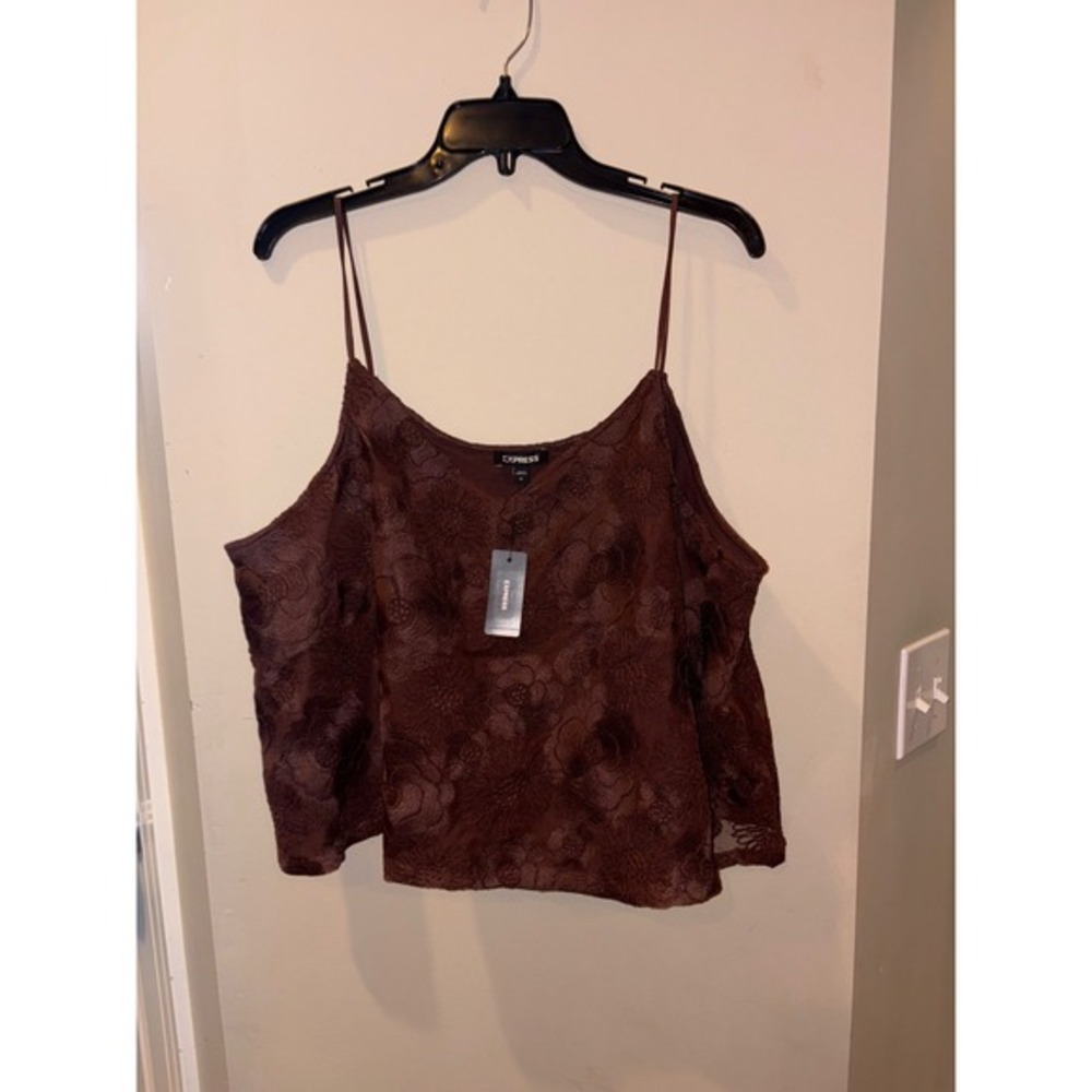 New Express Floral Lace Cami Tank Top Brown Sleeveless XL‎ $64